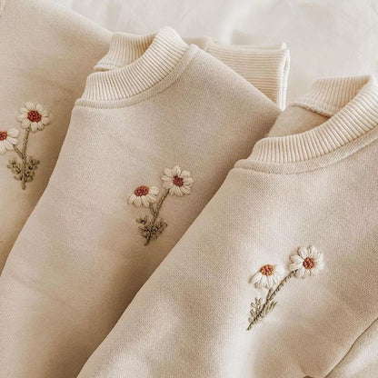 BlackPluss - Baby Girls Clothes Set Fleece Embroidery Daisy Pullover Sweatshirt+Jogger.