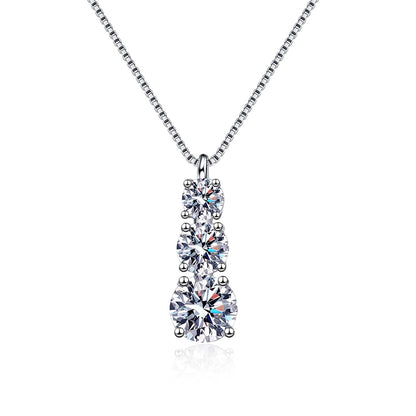 BlackPluss -  Women Sparkling Diamond Necklace 3 Stones Solid Silver 925 Jewellery