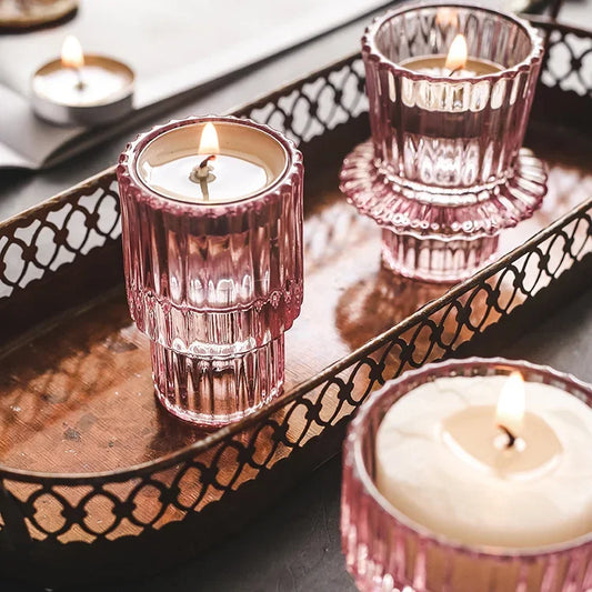 Nordic Tealight Holder Candlestick Candles Holders Table Candle Stand Romantic Candlestick Home Decoration Crystal Glass