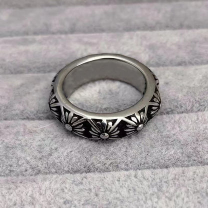 BlackPluss - Vintage Punk Cross Flower Ring Korean Retro Titanium Stainless Steel.