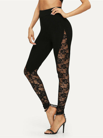 BlackPluss -  High Waist Black Lace Leggings Women's Ladies Floral Lace.