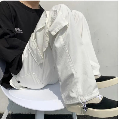 BlackPluss - Black/white Casual Pants Men's Fashion Loose Straight Wide Leg Pants