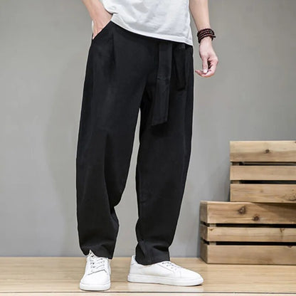 BlackPluss - Spring Cotton Linen Pants Men Elastic Waist Casual Harem Pant