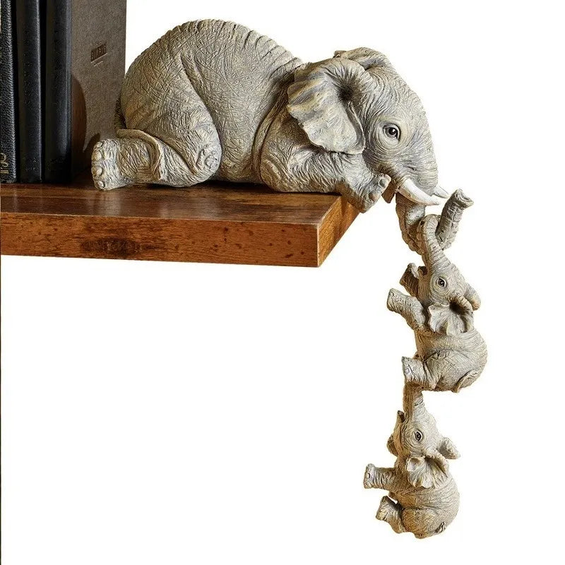 BlackPluss - 3pcs/set Cute Elephant Figurines Elephant Holding Baby Elephant Resin Crafts