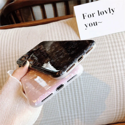 Glossy Marble Phone Case For iphone 15 14 13 12 Mini 11 Pro Max 7 8 Plus XS Max X XR SE 2 3 Cover Conch Silicone Soft TPU Capa