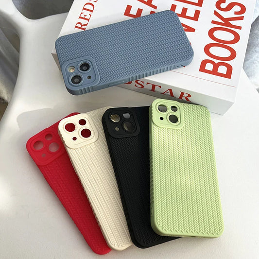 Candy Color Woven Pattern Phone Case For iPhone 13 12 11 14 Pro Max X XR XS Max 7 8 Plus Shockproof Silicone Soft TPU Back Cover