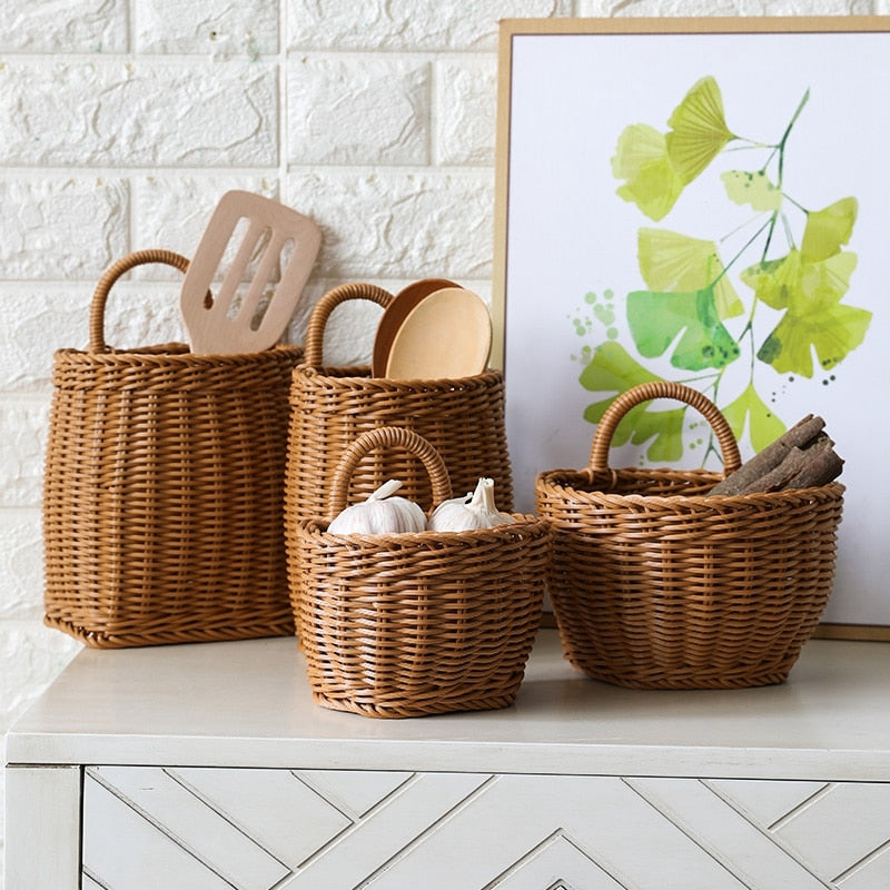 BlackPluss - Kitchen Storage Basket with Handle Woven Hanging Baskets