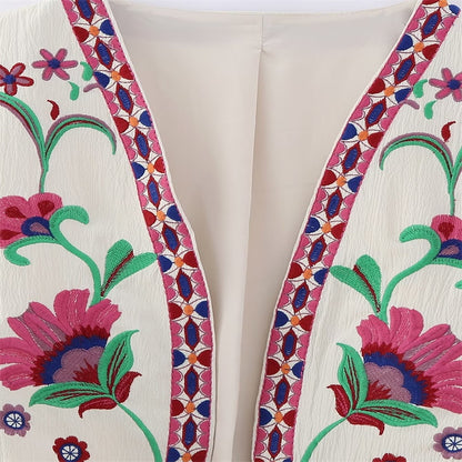 BlackPluss - Women Vintage Floral Embroidered Open Waist Coat Ladies.