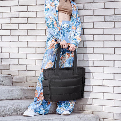 Blackpluss | Puffy Tote Bag for Women Big Square Cotton Padded Female Quilting Shoulder Purse Simple Daily Handbag Women's Bag