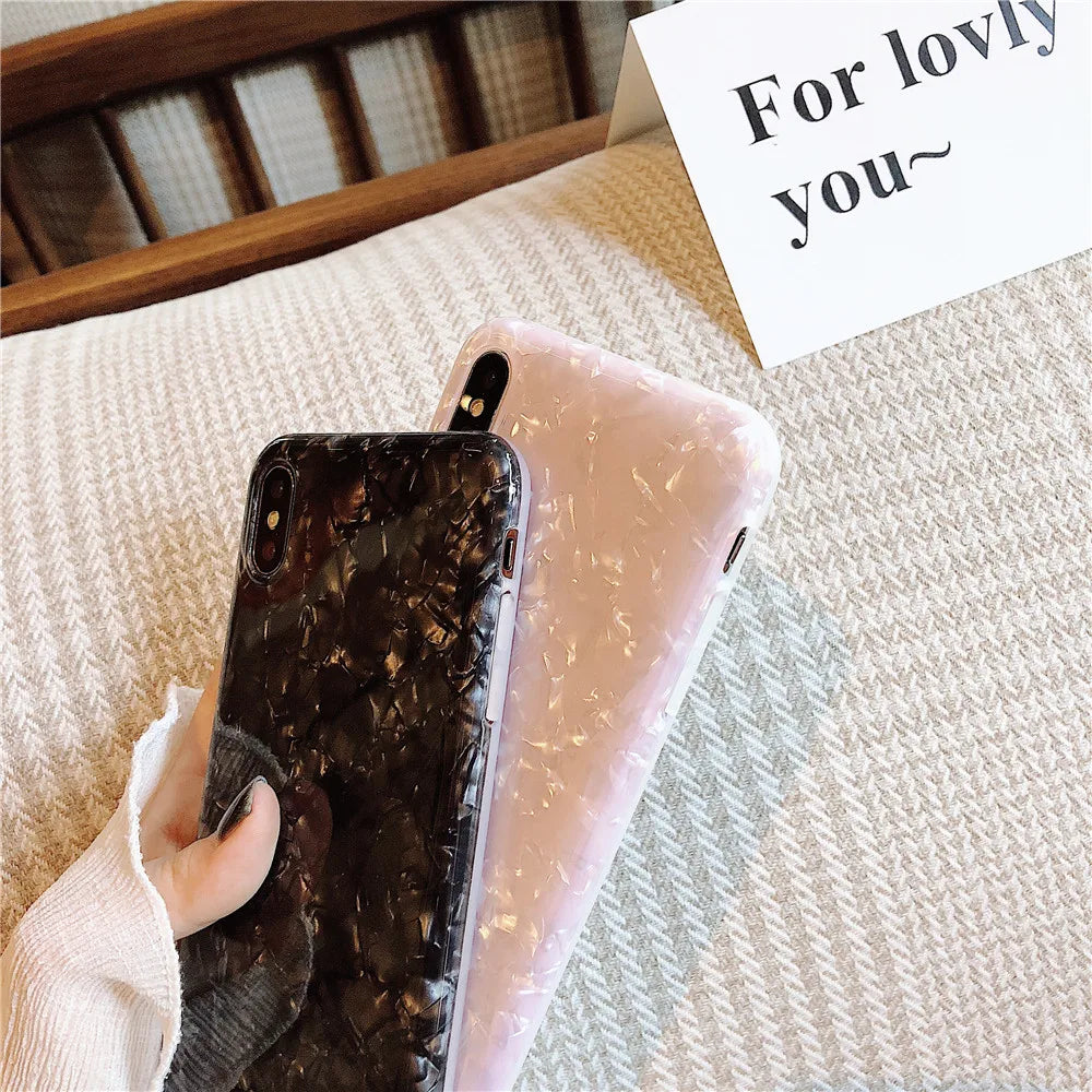 Glossy Marble Phone Case For iphone 15 14 13 12 Mini 11 Pro Max 7 8 Plus XS Max X XR SE 2 3 Cover Conch Silicone Soft TPU Capa