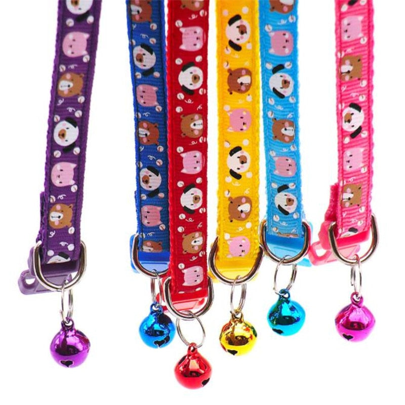 BlackPluss - Fashion Pet Dog Collar Colorful Pattern Dog Bear Cute Bell Adjustable Collars