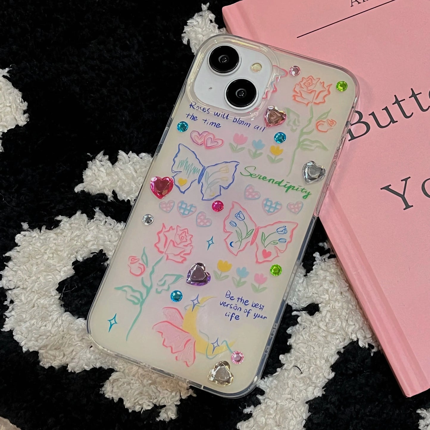 BlackPluss -Chic Glittering Hearts Gradint Butterflies Case