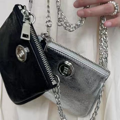 Black Pluss - Mini Shoulder Bags PU Black Silver Zipper Cross Body.