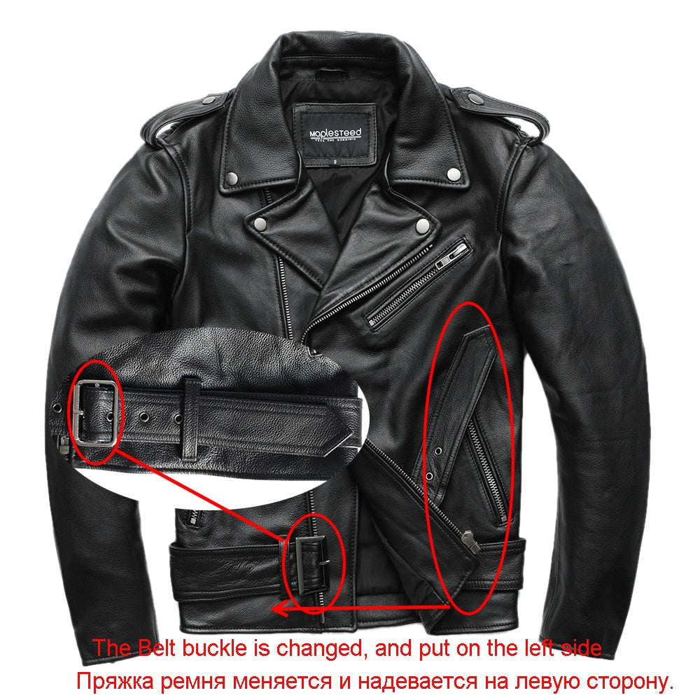 BlackPluss - Classical Motorcycle Jackets Men Leather Jacket 100% Natural Cowhide