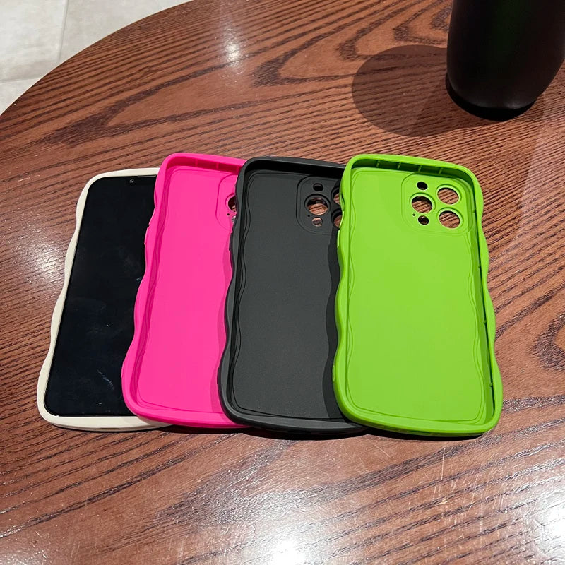 Fashion Solid Color Curly Wavy Phone Case For iPhone 15 14 13 12 11 Pro Max 14plus XS Max X XR 7 8Plus Shockproof Bumper Cover