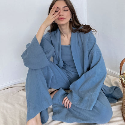 BlackPluss Cotton Women's Nightgown Robe Pajama Sets Flare Solid Trousers.