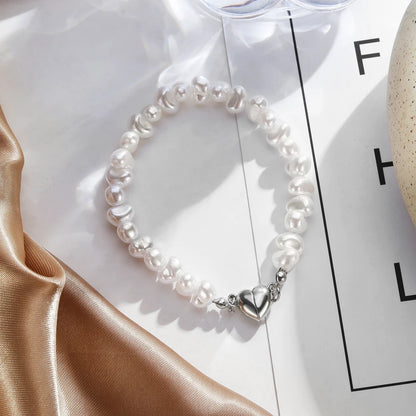 BlackPluss - Pearl Heart Bracelets For Women Girls Silver Color Love Magnetic Attraction