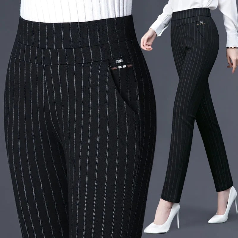 BlackPluss - Casual Straight Pants Female Trousers Lady Stripe Pencil Pants