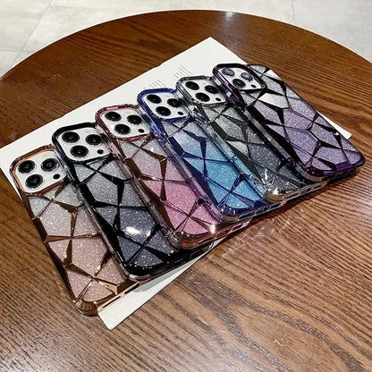 Luxury Girl's Phone Case for iPhone 15 14 13 12 11 Pro Max Plus Glitter Bling 3D Cube Diamond Marble Soft TPU Shockproof Cover