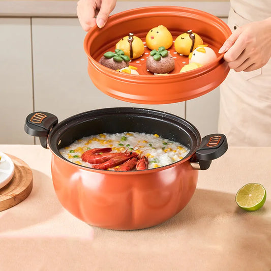 BlackPluss -  Pumpkin Pot Multifunctional Cast Iron Slight Pressure Cooker Braise Boil Steam Stew Nonstick Pots Cooking Pots