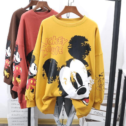 BlackPluss - Disney Women Hoodie Mickey Mouse Letter Printing Casual Long Sleeve Loose Streetwear