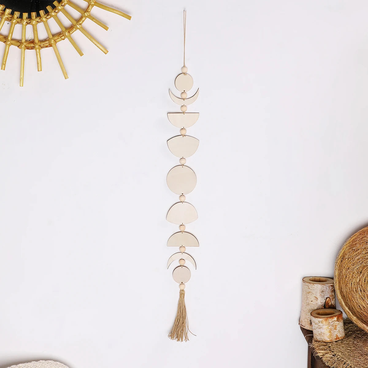 BlackPluss -Wooden Moon Phase Wall Hanging Ramadan Decoration Boho