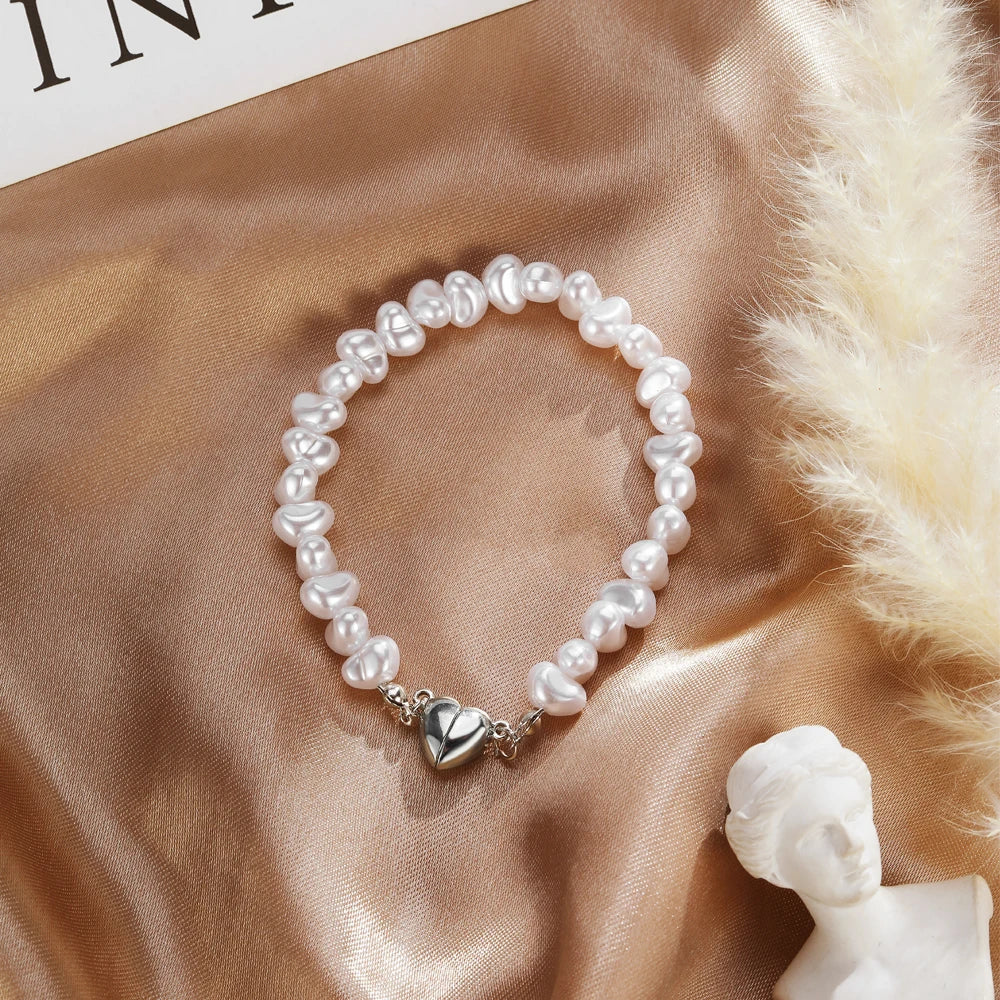 BlackPluss - Pearl Heart Bracelets For Women Girls Silver Color Love Magnetic Attraction