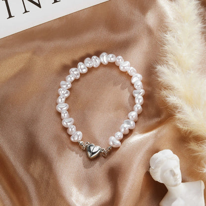 BlackPluss - Pearl Heart Bracelets For Women Girls Silver Color Love Magnetic Attraction