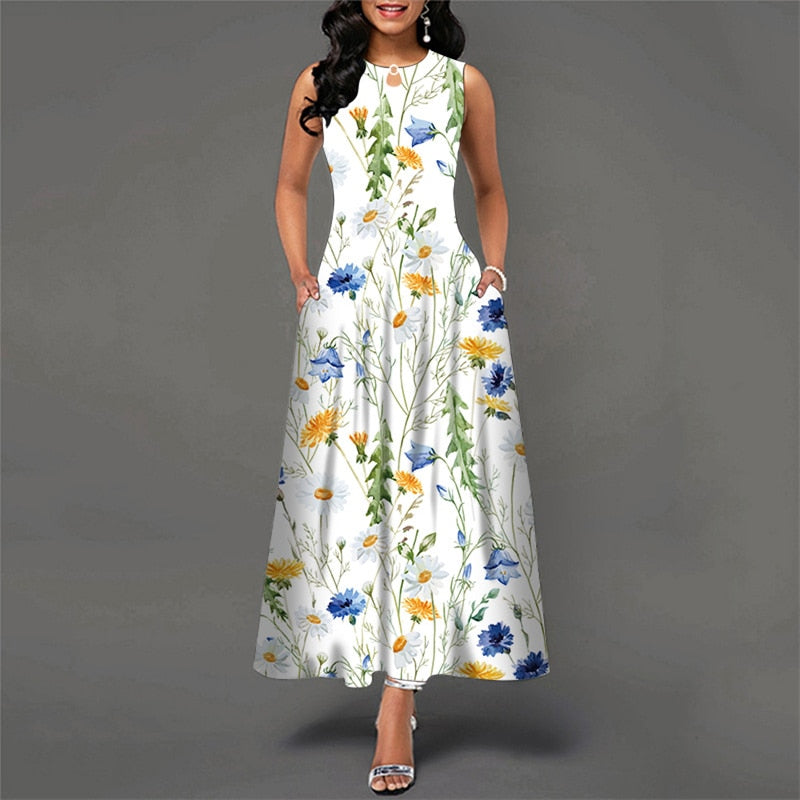 BlackPluss - Bohemian Floral Printing Hollow-Out Elegant Dresses