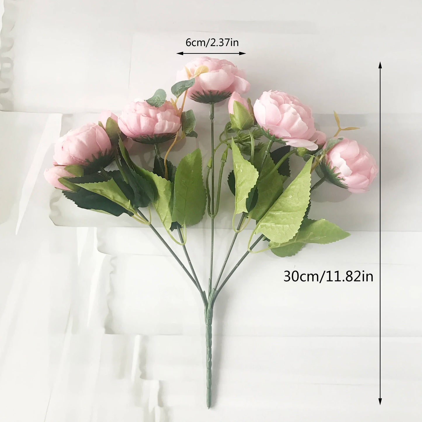 BlackPluss - 30cm Rose Pink Silk Peony Artificial Flowers Bouquet 5 Big Head and 4 Bud Flowers