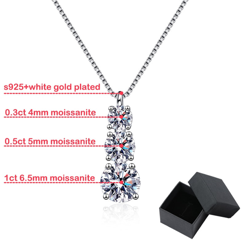 BlackPluss -  Women Sparkling Diamond Necklace 3 Stones Solid Silver 925 Jewellery