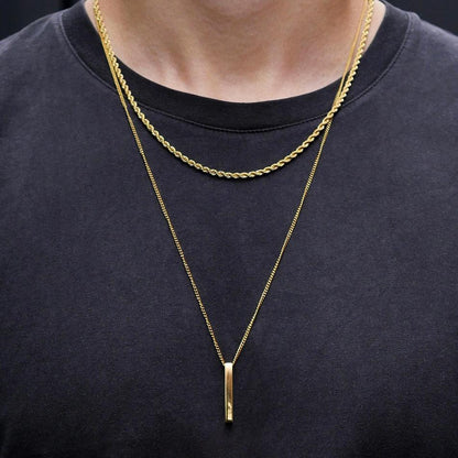 BlackPluss - Vertical Bar Necklaces for Men, Layering Stainless Steel Geometric Pendan.