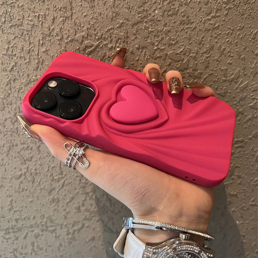 3D Love Heart Creative Phone Case For iphone 15 14 13 12 11 Pro Max  Soft TPU Fashion Matte Candy Colorful Shockproof Back Cases