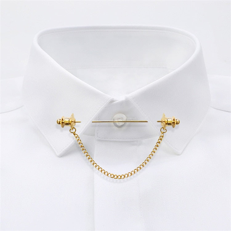 BlackPluss - Gold Color Pins Brooches Metal Chain Tassel Shirt Collar Lapel.