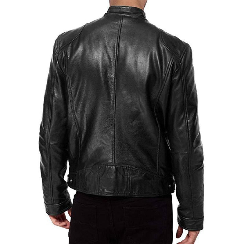 BlackPluss -Leather Jacket Slim Fit Stand Collar PU Jacket Male Anti-wind.