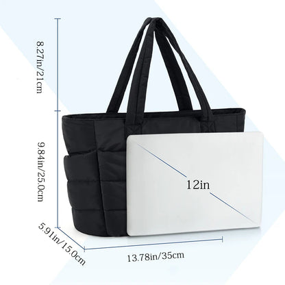 Blackpluss | Puffy Tote Bag for Women Big Square Cotton Padded Female Quilting Shoulder Purse Simple Daily Handbag Women's Bag
