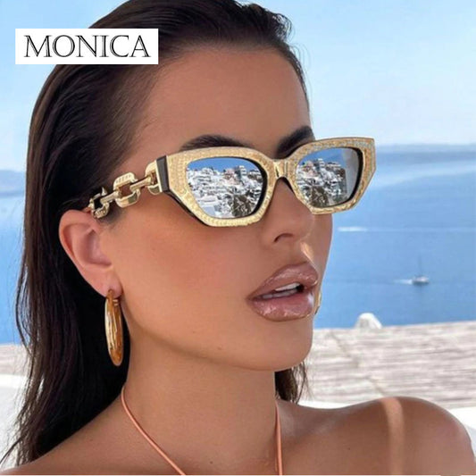 BlackPluss - Cat Eye Sunglasses Women Trend New Fashion Small Metal Chain Sunglasses Elegant Eyeglasses Black Shades.