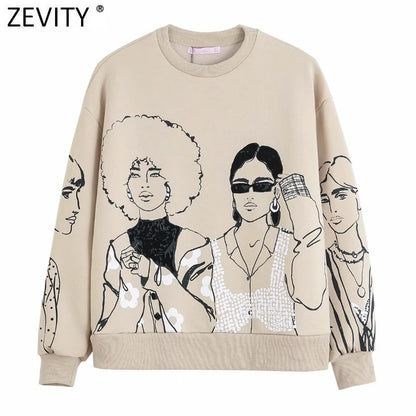 BlackPluss - Zevity Print Casual Sweatshirts Basic O Neck Knitted Hoodies Pullovers Tops.