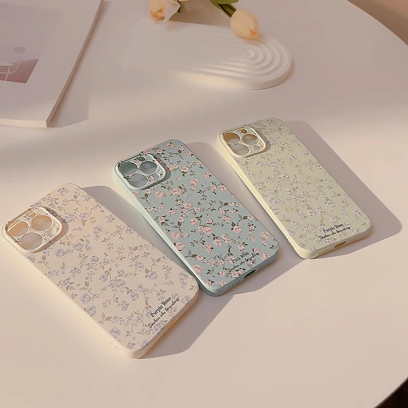 Retro Shattered Flowers Phone Case For iPhone 15 14 13 12 11 Pro Max Fashion Simple Floral Soft Shell Shockproof Bumper Cover