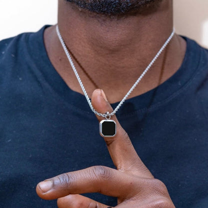 BlackPluss - Geometric Square Necklaces for Men, Enamel Square Pendant.