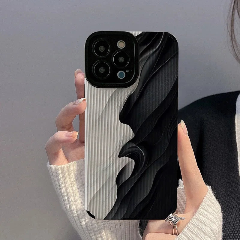 Retro Black White Shockproof Phone Case For iPhone 15 14 13 12 11 Pro Max 14 15plus 7 8 Plus SE X XR XS Max Marbled Soft Cover