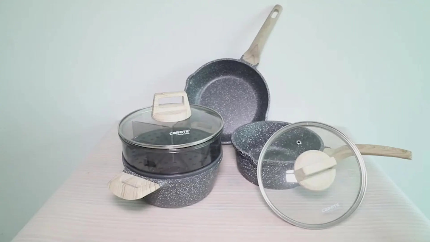 Blackpluss- Aluminum Cooking Pot Frying Pan Set Non Stick Soup & Stock Pots Granite