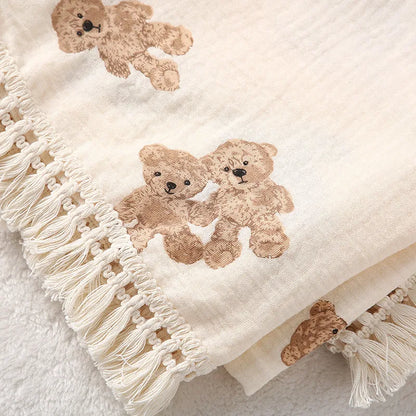 BlackPluss - Cute Bear Muslin Squares Cotton Baby Blanket for Newborn Plaid Infant Swaddle Blanket.