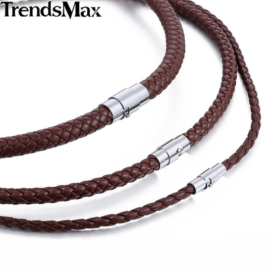 BlackPluss - Leather Necklace Choker Black Brown Braided Rope Chain for Men.