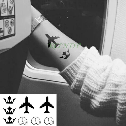 BlackPluss - Waterproof Temporary Tattoo Sticker Crown aircraft Elephant Fake Tatto Flash Tatoo Tatouage Wrist Foot Hand For Girl Women Men