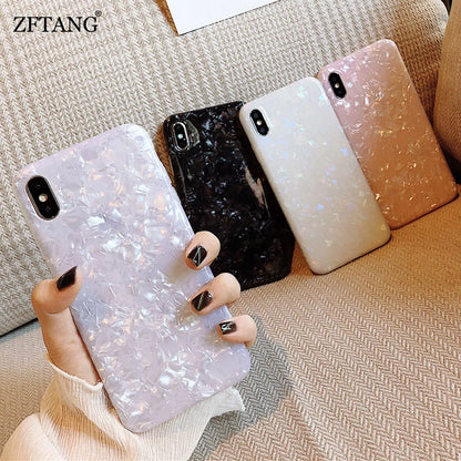 Glossy Marble Phone Case For iphone 15 14 13 12 Mini 11 Pro Max 7 8 Plus XS Max X XR SE 2 3 Cover Conch Silicone Soft TPU Capa