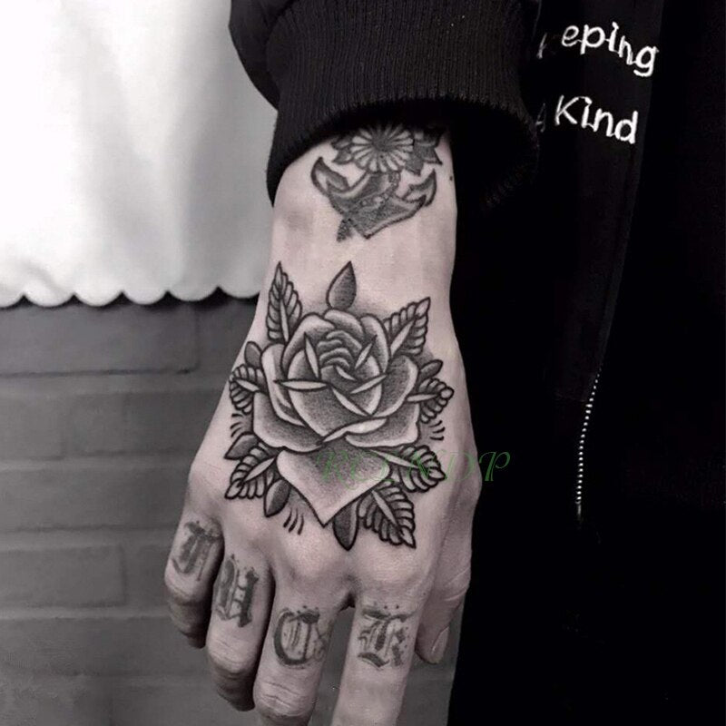 BlackPluss - Waterproof Temporary Tattoo Femme Sticker Flower Rose letter.