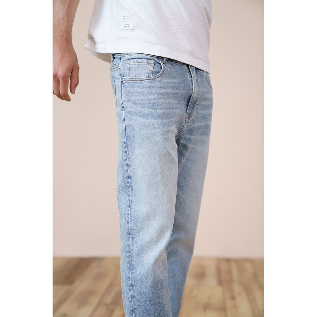 BlackPluss - New Environmental laser washed jeans men slim fit classical denim trousers.