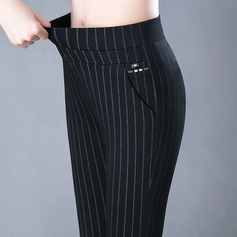 BlackPluss - Casual Straight Pants Female Trousers Lady Stripe Pencil Pants