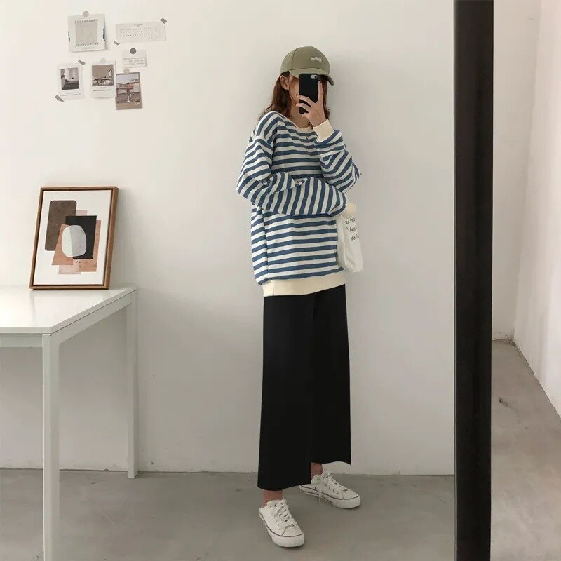 BlackPluss - Casual Pants Women Spring Summer Ankle-length Loose Wide Leg Elastic